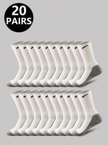 5 Pairs/10 Pairs/20 Pairs Of Men's Casual Socks, Medium Length Socks, White Socks, Winter Socks, Black Socks,Sports, Two Styles To Choose From (Thin/Thick)