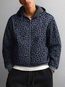 男士羊毛连帽夹克，新款秋冬休闲运动衫 - 黑色 - 查看 7