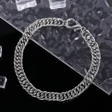 1 Simple And  Stainless Steel Silver Chain Bracelet For Men's Daily Wear, Music Festival Parties, Dates, Boyfriend Gifts - 銀色 - 查看 3