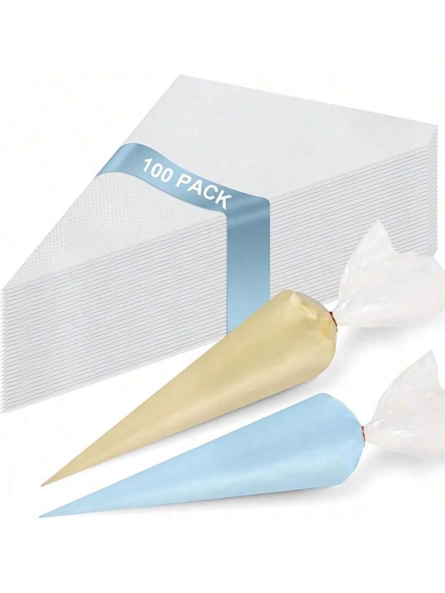 100 buah Kantong Piping, Kantong Dekorasi Kue Tebal, Kantong Frosting Plastik Tahan Lama untuk Dapur dan Restoran, Produk Dekorasi Kue DIY, Alat Memanggang Penting untuk Dekorasi Makanan Penutup - Clear - View 1