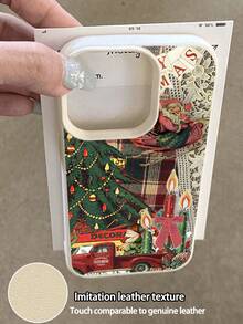 1 Stück Weihnachtsbaum & Kerzen Muster Klassisch Retro Patchwork Ästhetisch Stylisches Handyhülle, geeignet als Geburtstags-, Feiertags-Geschenk für Freunde, Familie, Paare, Lychee-Textur staubdicht wasserdicht Soft-Schale kompatibel mit iPhone/// 17/16/15/14/13/12/11/Pro/ProMax/X/XR/XS/XSMAX/7/8/PLUS - Verschiedenfarbig - Übersicht 3