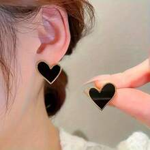 Exquisite And Versatile Black Love Stud Earrings For Women, Niche Earrings, Suitable For Daily, Wedding, Party Wear, Suitable For Wives, Daughters, Good Friends As Birthday Gifts, Holiday Gifts - Gold/red - View 10