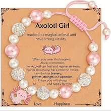 Axolotl Girls Bracelet Pink Pearl Cute Pendant Woven Bracelet Women Exquisite Adjustable Bangles Birthday Gift For Daughter Christmas Accessories