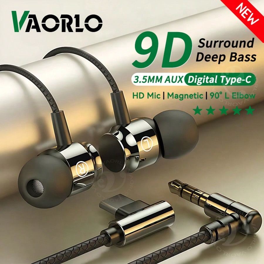 Metal Hifi Wired Earphones 3.5mm AUX / Digital Type-C Connector With HD Mic Gaming Music Sport Headphones Bass Surround Sound Headsets L Bending 90 Degrees IN-Ear Earbuds