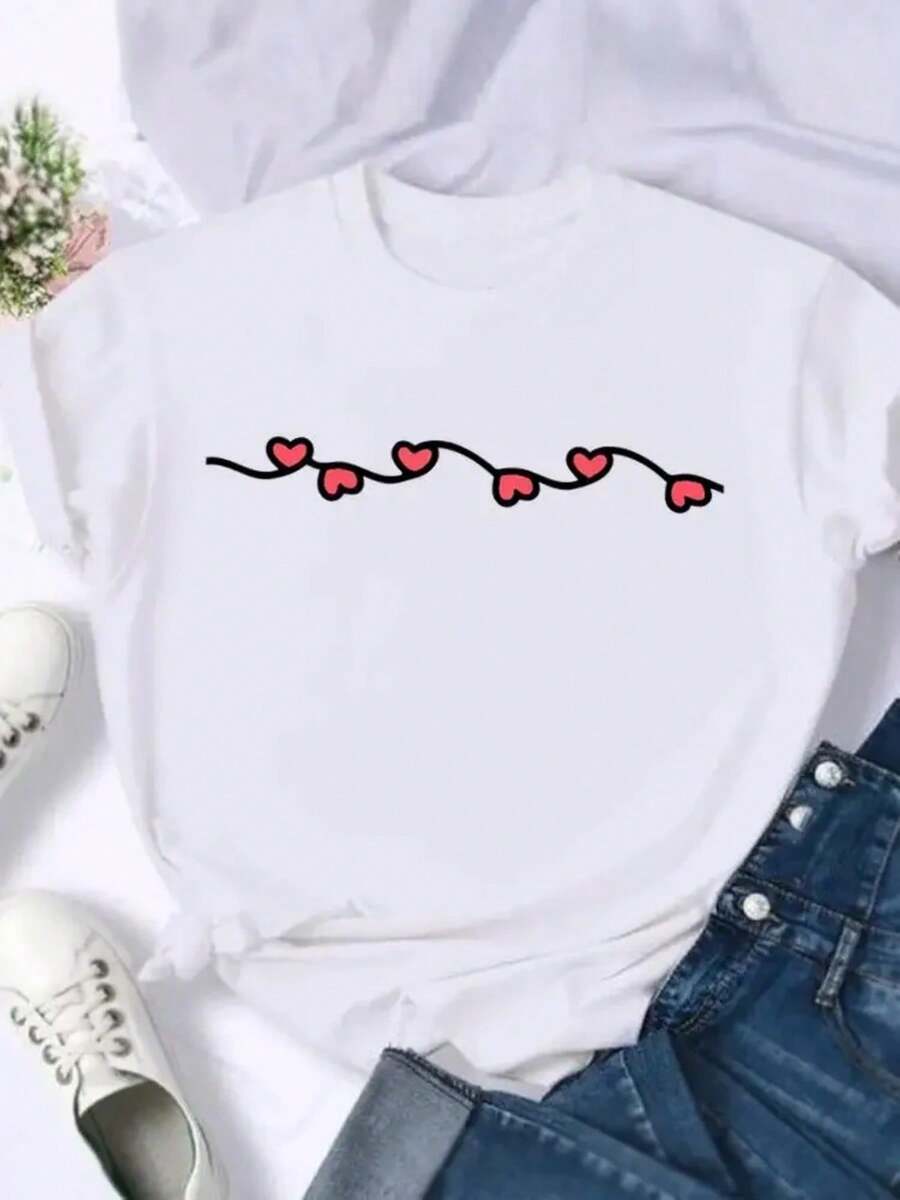 Watercolor Lovely Cute O-Neck Fashion Short Sleeve T-Shirts T Top Print Women Cartoon Shirt Female Clothing Graphic Tee - 白色 - 查看 1