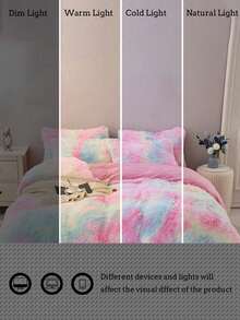 3 件套彩色扎染仿貂绒柔软舒适羽绒被套套装（1 个羽绒被套 + 2 个枕套），适用于卧室和客房，可机洗 - 藕粉色 - 查看 7