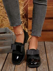 2025 New Vintage British Style Square Heel Slip-On Women's Flats, Elegant Versatile Pair With Dresses, Bowknot Round Toe Loafers, Comfortable For Long Wear