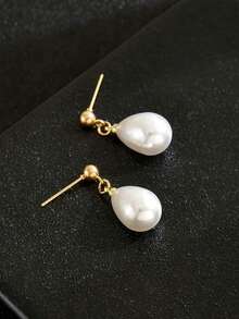 2 件优雅简约品质泪珠珍珠吊坠耳环，个性化吊坠耳环，伴娘耳环，婚礼珠宝 - 彩色 - 查看 4