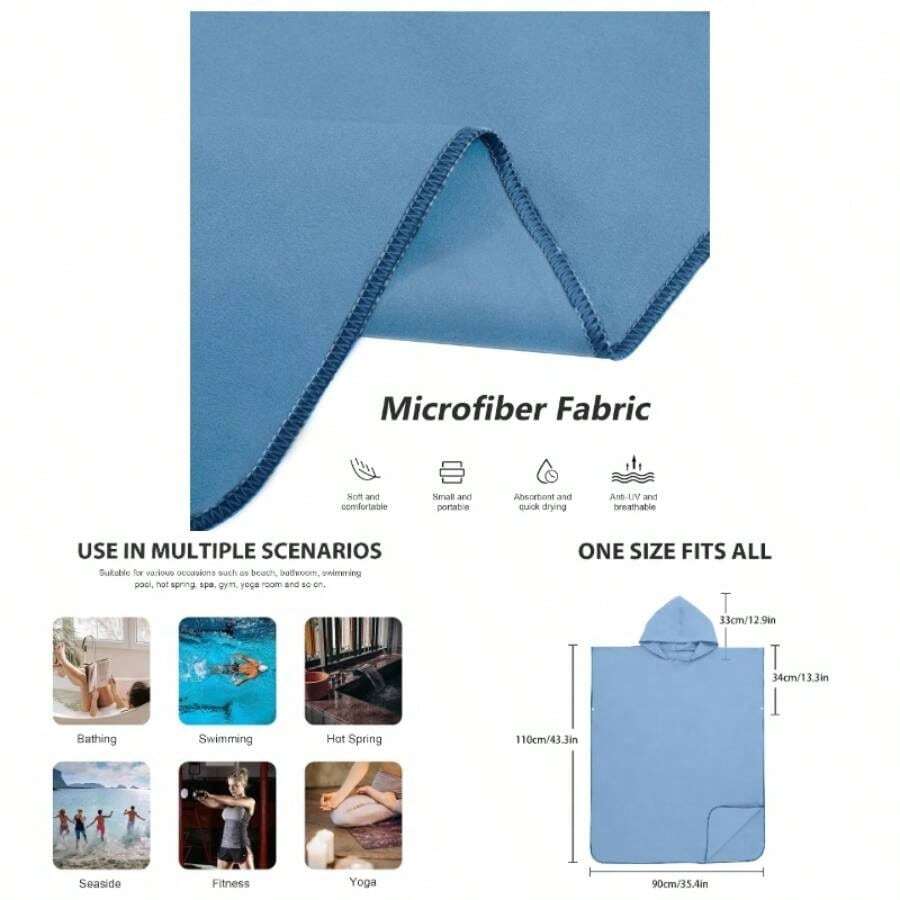 para Natacion Secado, Poncho de Surf con apucha Microfibra, Toalla para Natacion 110 X90cm Poncho Toalla Cambiarse para Mujeres y Hombre, Playa Surf y Natacin A - C - Ver 1