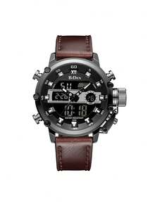BIDEN 1pc Men's Outdoor Sports Digital Watch LED Backlit Calendar, Week, Time, Timer, Waterproof, Alarm Clock 12/24-Hour Dual Display Electronic Quartz Watch - Brown - View 10