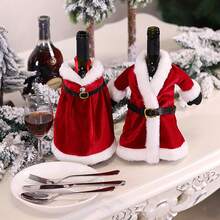 1pc Red Velvet Fabric Skirt/Dress-Style Wine Bottle Cover, Creative Christmas Red Wine Bottle Sleeve Suitable For Christmas Party Table Decor
