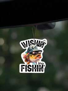 Fishing Car Hanging Pendant, Funny Wishin I Was Fishin Decor, Fashion Glasses Fish Design, Bold Lettering Charm, For Rearview Mirror Interior Decoration, Compatible With All Vehicles, Perfect Gift For Anglers And Drivers, Durable Outdoor Lovers Accessory - Multicolor - View 7