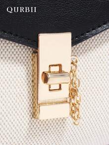 1pc Large Capacity Commuter Chic Tote Bag, Faux Leather & Fabric Patchwork Flap Lock Handbag, Elegant Shoulder Bag With Detachable Strap, Suitable For Daily Commute, Shopping, Dating, Holiday Gifts For Mom