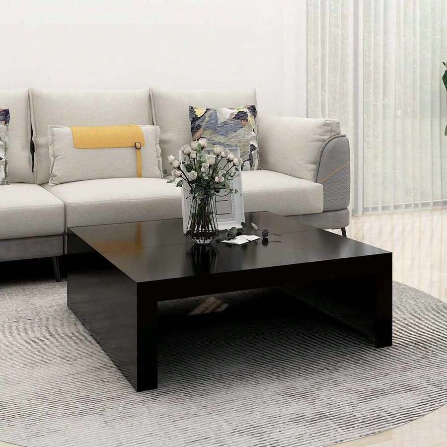 Coffee Table Black 100x100x35 Cm Engineered Wood - Black - View 1