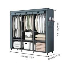 1pc Portable Wardrobe - 3 Hanging Sections, Moisture-Proof & Dustproof Non-Woven Fabric - Easy Assemble Closet, Multi-Layer Storage Cabinet - Grey - View 9