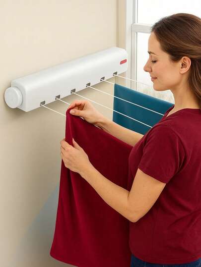 Varal Retrátil De Parede 5 Cordas 3,75m Recolhe Automático Varal Portátil para Apartamento Casa Varanda