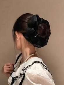 优雅高端法式黑色蕾丝边发圈，马尾辫发圈，发饰，纯色优雅涤纶发圈，四季皆宜，发绳，发圈，化妆家居健身女士配饰，头部配饰