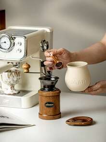 1pc Ceramic Seasoning Jar With Lid And Spoon, Household Kitchen Salt Jar, Sugar Jar, Coffee Bean, Tea Leaf Storage Canister - Beige - View 11