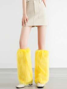 女士Y2K仿皮草腿套，复古毛绒宽松过膝长筒袜，适合万圣节、圣诞派对及日常亚文化穿搭，舒适保暖 - 彩色 - 查看 20