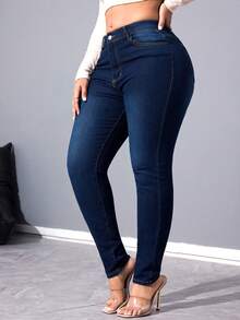 Women's Fall Winter  Slim Fit Pants Long Skinny Denim Jeans With Pockets And Zipper For Everyday Casual Style - Dark Wash - View 6