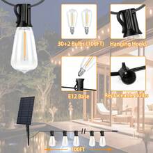 HYGX Solar ST38 Outdoor LED Fairy String Lights - 50/100/200 FT Shatterproof String Lights With 8 Mode Remote For Outside Patio Decor - Cafe Bistro Christmas Wedding Party Night Lamp - Trắng ấm - Xem 2