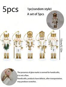 5 món đồ trang trí Giáng sinh hình lính chì Nutcracker - Đồ trang trí bằng gỗ hình lính chì Nutcracker, búp bê Nutcracker cao 15cm, đồ trang trí Giáng sinh hình lính chì Nutcracker, tượng lính Nutcracker dễ thương. - vàng trắng - Xem 2