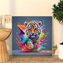 1pc Colorful Tiger Painting 5D Diamond Painting Kit, Suitable For Animal Lovers, [30*30cm/11.8*11.8in] [40*40cm/15.7*15.7in], Acrylic Diamond Mosaic Art For Adult Beginners DIY, Handmade Diamond Painting For Home Decor, Unframed Gift For Family And Friends