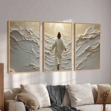 3件/套抽象耶稣宗教艺术油画、帆布海报和印刷品非常适合客厅、卧室、浴室、办公室、咖啡厅、健身房和假日家居的现代墙面装饰。它们也是走廊装饰的理想选择，也是馈赠亲朋好友的理想礼物，无画框 - 彩色 - 查看 1