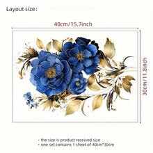 ملصق حائط زهرة الخشخاش الأزرق والذهبي بمقاس 11.8 بوصة * 15.7 بوصة - قابل للإزالة من مادة PVC، مثالي لديكور غرفة المعيشة وغرفة النوم، ملصقات حائط، ديكور المنزل