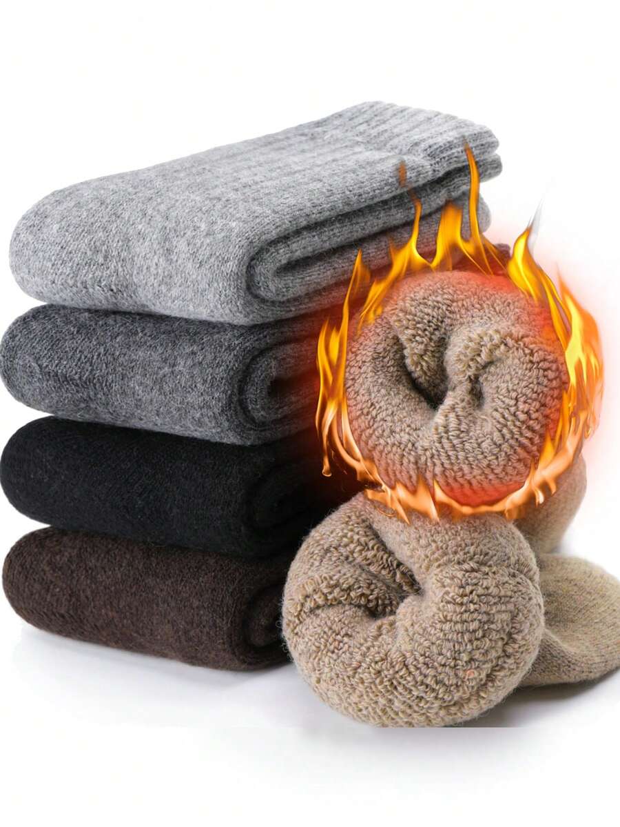 1/5 pares de calcetines de media caña de unicolor con forro polar grueso para hombres, calentadores de piernas cómodos y sencillos, adecuados para uso diario, invierno