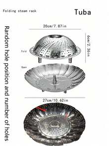 1pc Stainless Steel Foldable Steaming Rack With Water Separator For Steaming, Stretchable Design With Drip Tray For Fruits And Veggies Steaming Basket Seafood Boil - Silver - View 14