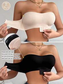 QMHWYA 2 Piezas de Sujetadores Bandeau Sin Tirantes y sin Aros para Mujer - Cobertura Completa & Levantamiento, Negro + Beige, Confortables Para Uso Diario o Ocasiones Especiales, Lavado a Mano No Forrados Diseño Minimalista Versátil Ideal con Capas Se Adapta Hasta Grandes Volúmenes Pecho Elegante Y Acogedor Estilo Moderno Invisible Perfectos Casual u Formal, Sostenes para Mujeres,Sujetador Push Up con Doble Acolchado,Sujetador para Mujer de Alta Calidad,Sujetador Push Up - Negro + color de piel - Ver 1