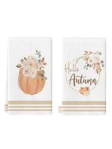 2 Pcs Autumn Pumpkin Dish Towels Sweet Home Thanksgiving Kitchen Microfiber Dish Towels Maple Leaf Polka Dot Absorbent Dish Cloths For Housewarming Counter Cleaning Hand Towels