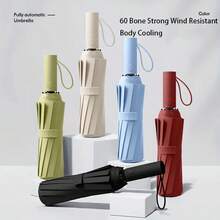 Fully Automatic Folding Umbrella For Men And Women, Suitable For Students. Stylish Large-Sized, Compact, Rain And Sun Protection, Extra Large, Reinforced, Thickened, Super Large Umbrella - 白色 - 查看 4