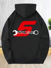 Men's Casual Hoodie (Pattern Print, Snap Button Tool Design),  Pocket And Drawstring Cap - Brown Polyester Pullover, Machine Washable, All-Season Comfortable, Regular Fit, Suitable For Daily Wear And Theme Events, Plus Size - White And Navy Off-The-Shoulder Cropped Top - Unisex - 黑色 - 查看 2
