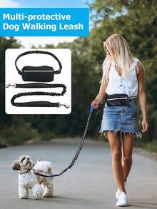 Guia de Corrida para Animais de Estimação com Pochete, Guia Retrátil Multifuncional para Cães, Guia de Cão Sem Mãos, Guia de Cintura com Absorção de Choque para Passeio, Corrida, Caminhada, Cinto Ajustável com Pochete e Alça, Cinto de Corrida Reflexivo para Cães Pequenos, Médios e Grandes