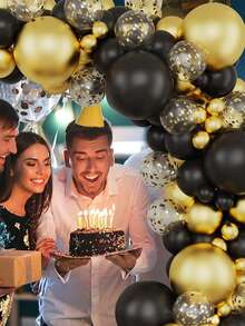 114 Piezas Globos para Fiestas de Cumpleaños, Reuniones, Clubs, Fiestas de Revelación del Sexo del Bebé, Navidad, Halloween - oro negro - Ver 7