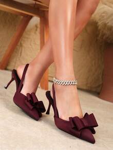 时尚百搭尖头低帮高跟鞋，时尚职业女鞋，优雅女士时尚一脚蹬高跟鞋 - 酒紅色 - 查看 11