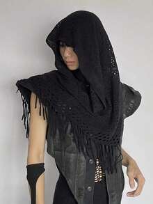 1 pieza Bufanda unisex con flecos, máscara facial de unicolor, pañuelo, accesorio versátil de triángulo, adecuado para novio, hermano, familia y accesorios de Halloween rave. Prenda de vestir cálida y suave de estilo punk callejero.