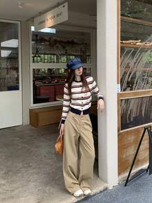 New Women Autumn Casual Straight Leg Pants, Retro Versatile Wide Leg Trousers