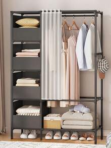 Portable Wardrobe Closet Organizer, Multi-Tier Clothes Storage Rack With Metal Frame And Plastic Shelves, Easy Assemble Movable Bedroom Armoire, Suitable For Living Room, Bedroom, Study, Office, Holiday Gift, Children Gift