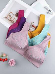 6-Pack Plus Size Women's Wireless Underwire Bra, Floral Design, Wide Shoulder Strap Support, Front Closure, Soft Comfortable All-Day Wear Lingerie, Summer - Nhiều màu - Xem 5