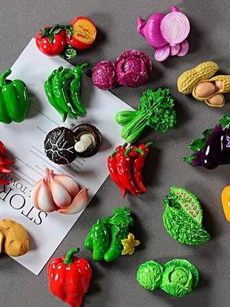 11pcs Cartoon Fruit & Vegetable Style Magnetic Resin Fridge Magnets, Natural Style Magnetic Fridge Stickers, Cute Decorative Pieces For Office Desk, Kitchen, Whiteboard, Storage Cabinet, Dishwasher, Home Decor, Valentine's Day Gift, Random Style