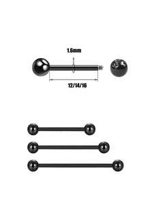 3 Stücke Modische Stäbchen Zungenpiercings mit doppelten runden Kugeln als Körperschmuck, Unisex