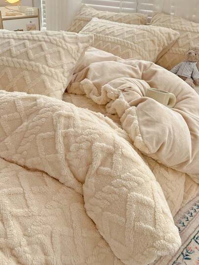 3 件套象牙色天鹅绒水晶天鹅绒柔软舒适羽绒被套（1 个羽绒被套 + 2 个枕套），适用于卧室、客房