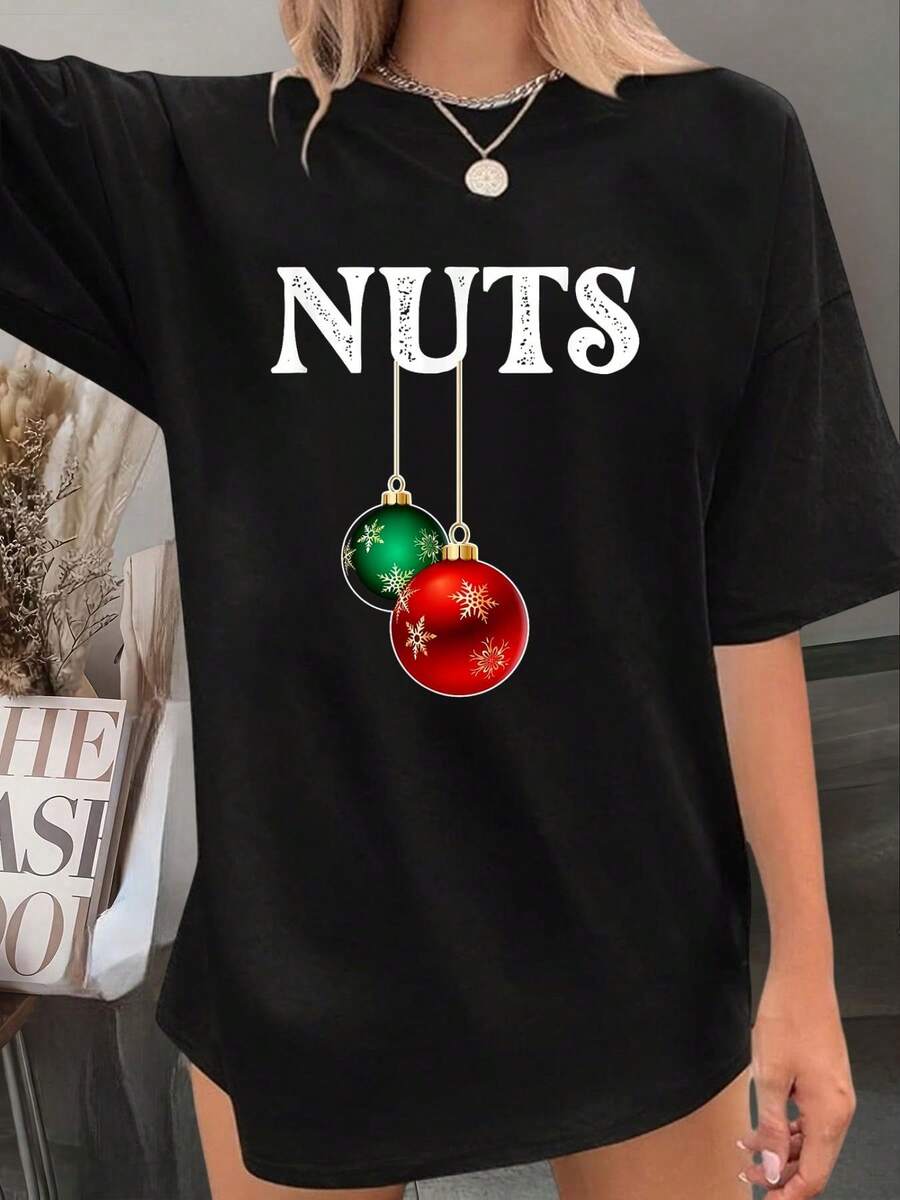 Feliz Navidad Caballo con Gorro de Santa, Camiseta Colorida de Bastón de Caramelo - Camiseta impresa con letras de Feliz Navidad y copos de nieve, 100% algodón, top de mujer de otoño de Navidad - Rojo y blanco - Ver 1