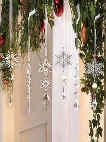 Lot de 10 ornements de Noël en cristal pour la décoration du sapin de Noël - Flocons de neige et glaçons en acrylique bleu clair avec pendentifs pour les décorations de fête du Nouvel An