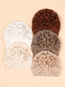 6 Stücke/Packung Baby Beanie Mützen mit Blumen- und Weizenmustern, sehr elastisch & weich, geeignet für Innen- und Außenbereich