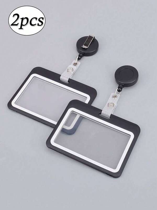 2 个横向黑色按扣卡夹：多用途徽章，可容纳工作证件 - 有单包装或双包装可选，伸缩绳格纹腰带工作标签卡夹徽章，办公用品，学校用品，家居用品，返校礼物