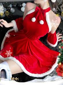 1 套性感圣诞/万圣节服装、夜总会兔女郎、女仆、可爱公主派对装 - 紅色 - 查看 5